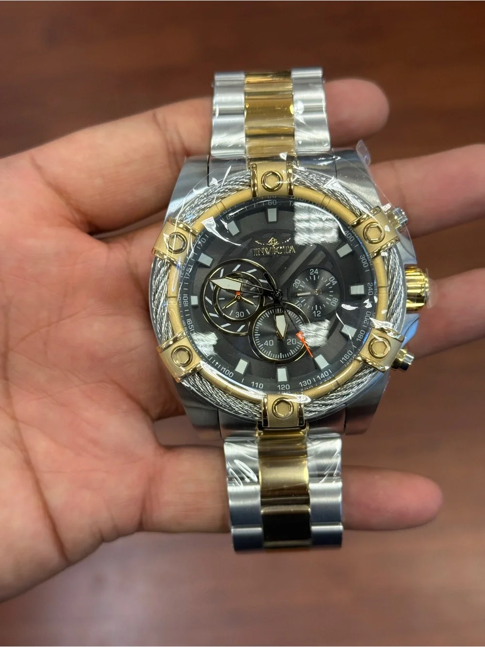 Invicta bolt men’s Two-Tone Gold and Silver Chronograph Watch with Gray Dial